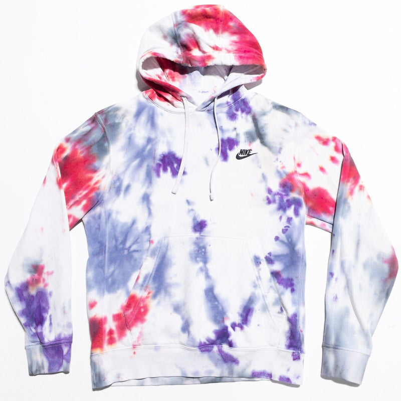 Nike Tie Dye Hoodie Adult Small Pullover Sweatshirt Club Fleece White Purple Red