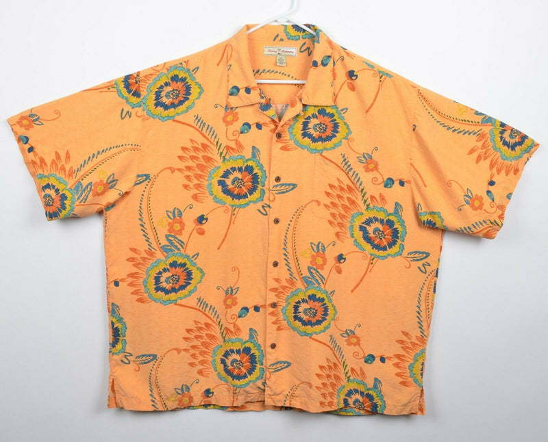 Tommy Bahama Men's Sz 2XL 100% Silk Orange Floral Bright Hawaiian Aloha Shirt
