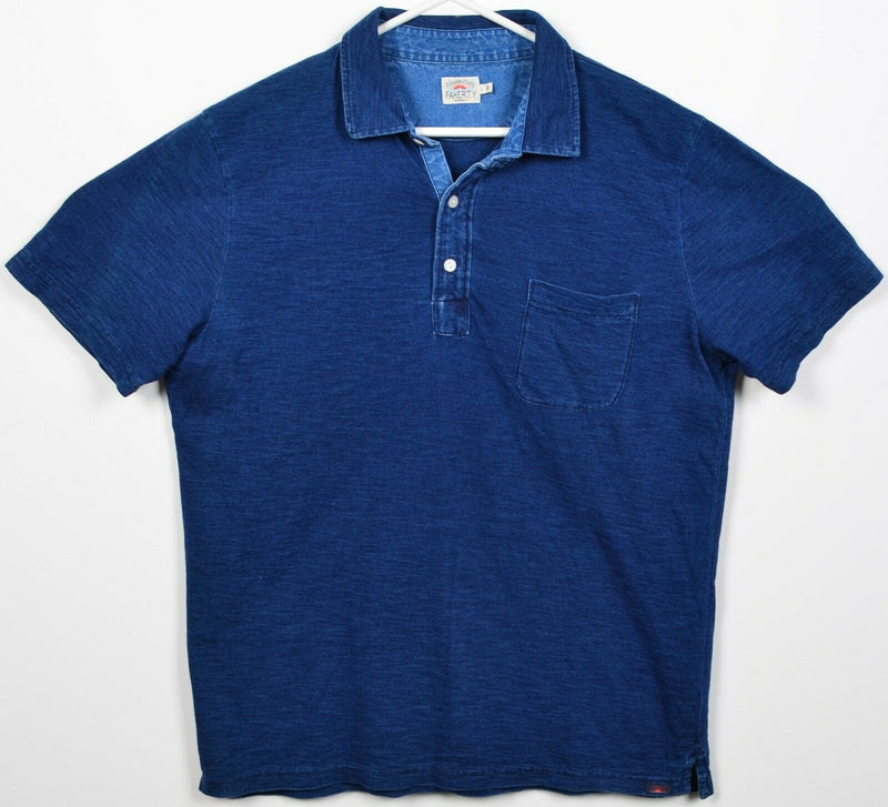 Faherty Brand Men's Large Indigo Navy Blue Short Sleeve Pocket Polo Shirt