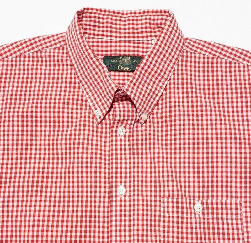Vintage Orvis Shirt XL Men's Red White Gingham Check Short Sleeve Button-Down