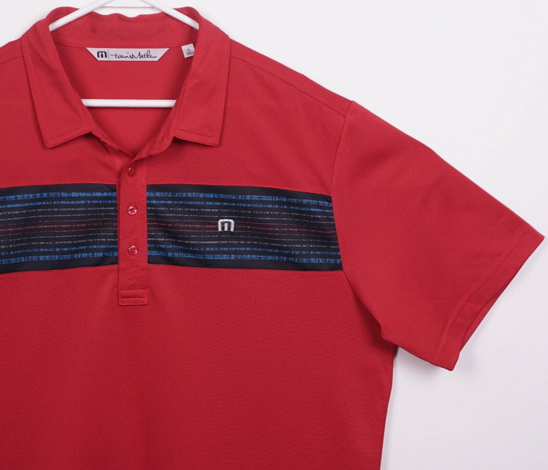 Travis Mathew Men's XL Red Striped Polyester Blend Wicking Golf Polo Shirt