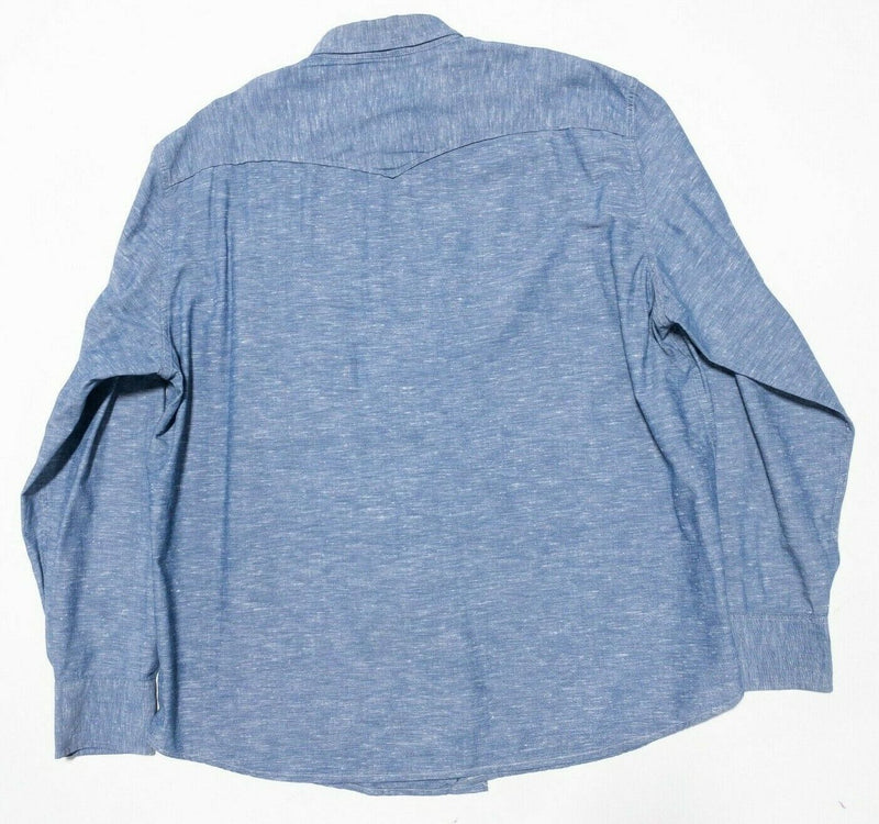 Lucky Brand Pearl Snap Shirt Men's 2XL Western Rockabilly Blue Long Sleeve