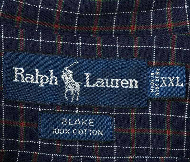 Polo Ralph Lauren Men 2XL Navy Blue Plaid "Blake" Long Sleeve Button-Down Shirt