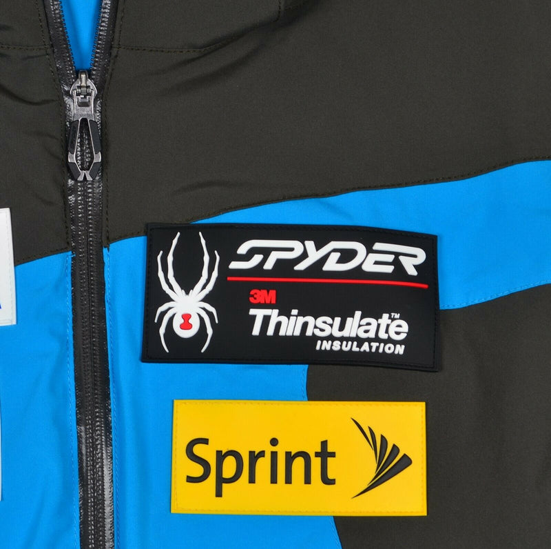 Spyder Men's XL US Ski Team Blue Gray Insulated Full Zip Hooded Ski Jacket