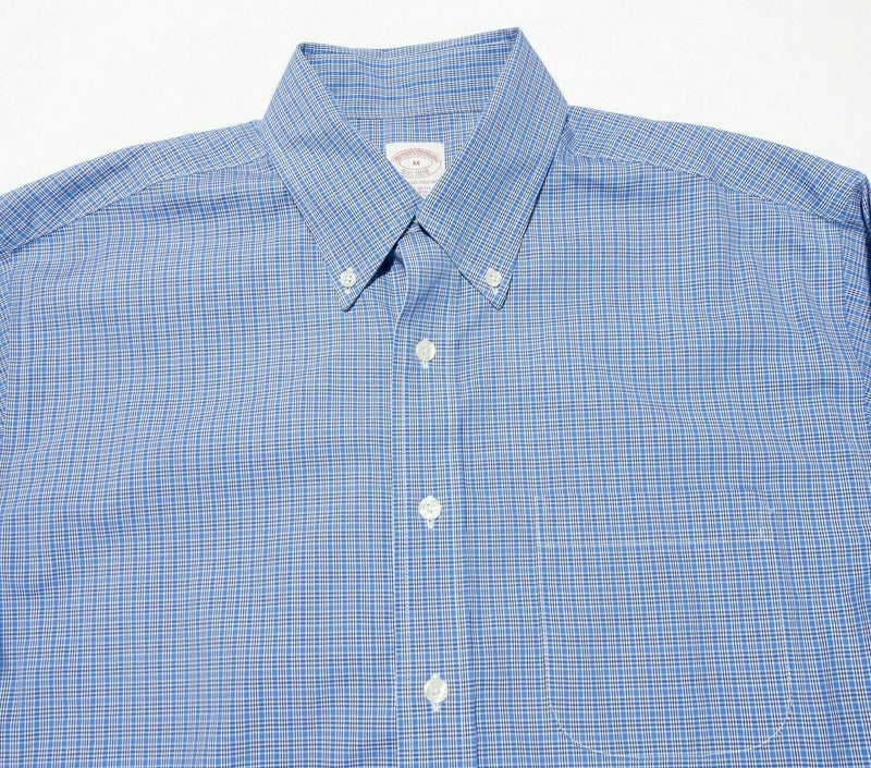 Brooks Brothers Non-Iron Button-Down Shirt Blue Plaid Men's Medium Regular Fit