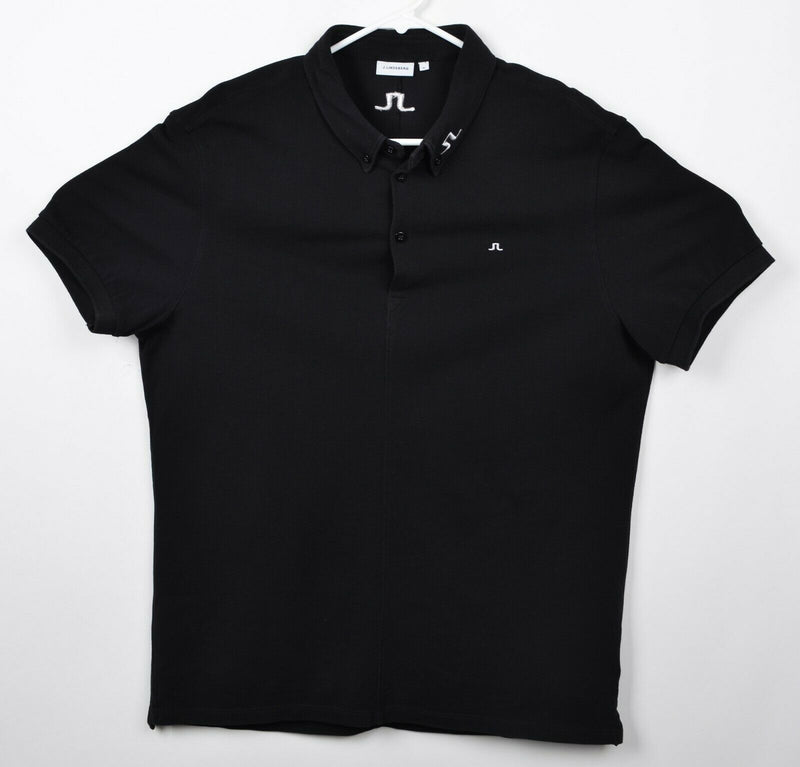 J. Lindeberg Men's Sz XL Solid Black Logo Collar Button-Down Polo Shirt