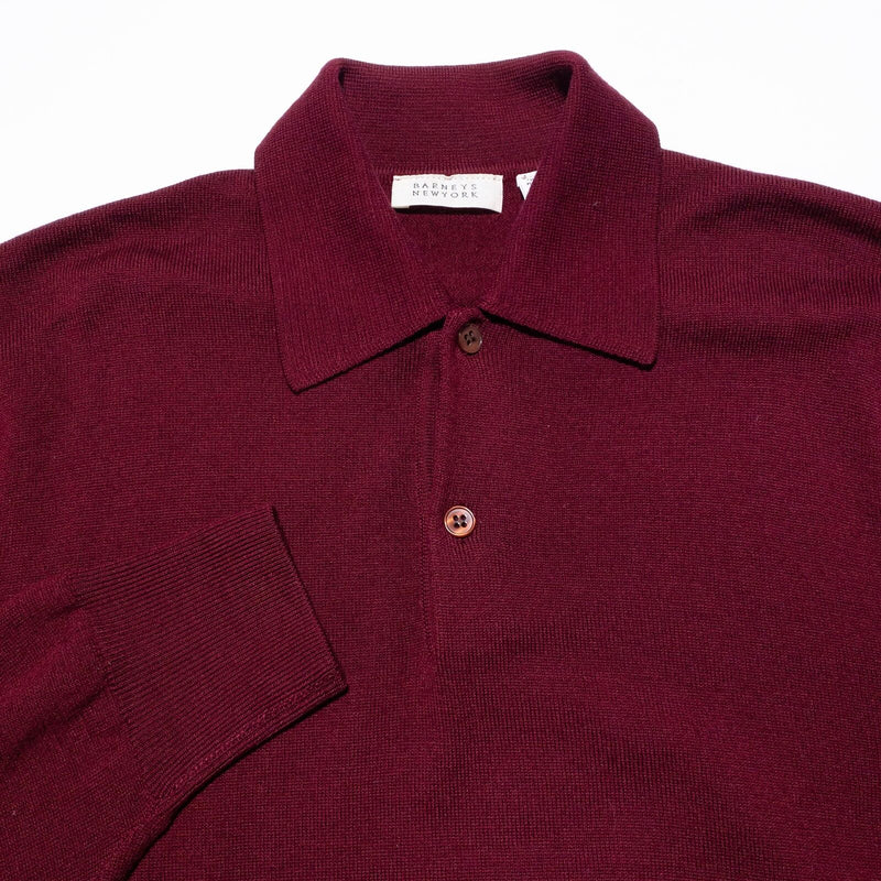 Barneys New York Sweater Men's Small Merino Wool Collared Long Sleeve Italy Red