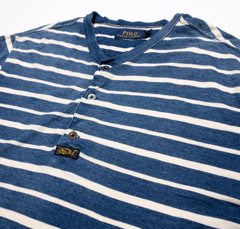 Polo Ralph Lauren Henley Shirt Men's Large Nautical Indigo Blue Stripe Preppy