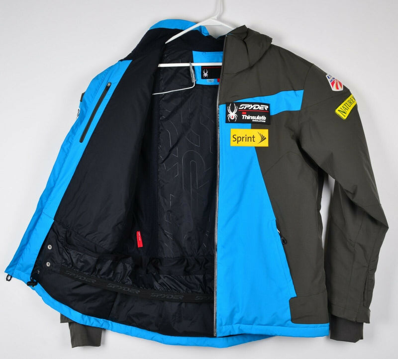 Spyder Men's XL US Ski Team Blue Gray Insulated Full Zip Hooded Ski Jacket