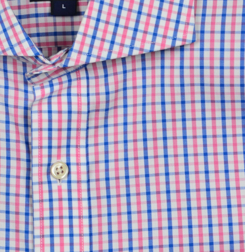 GANT Men's Large Easy Care Pink Blue Plaid New Haven Oxford Button-Front Shirt
