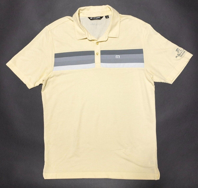 Travis Mathew Golf Polo Large Men's Wicking Light Yellow Gray Chest Stripe