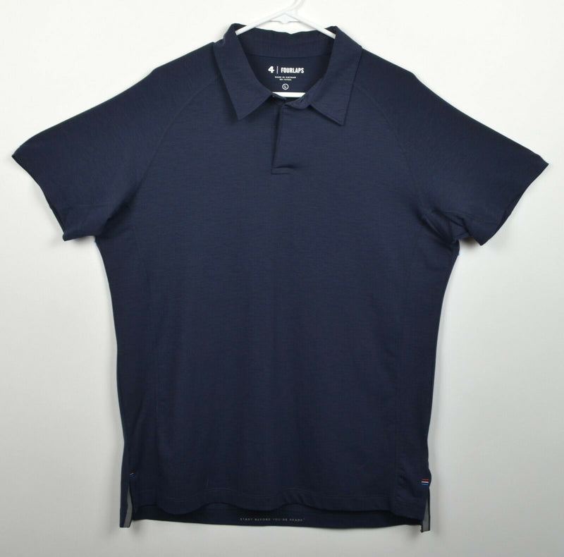 Fourlaps Men's Sz Large Polyester Wool Blend Navy Blue Athleisure Polo Shirt