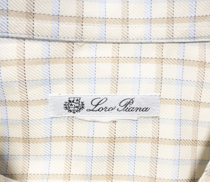 Loro Piana Shirt 17.5 Men's Dress Shirt Beige Plaid Button-Down Long Sleeve