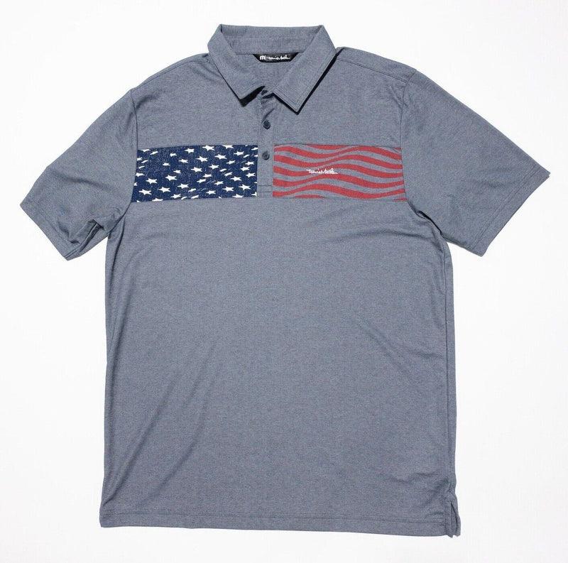 Travis Mathew USA Flag Polo Men's Large American Patriotic Striped Blue Wicking