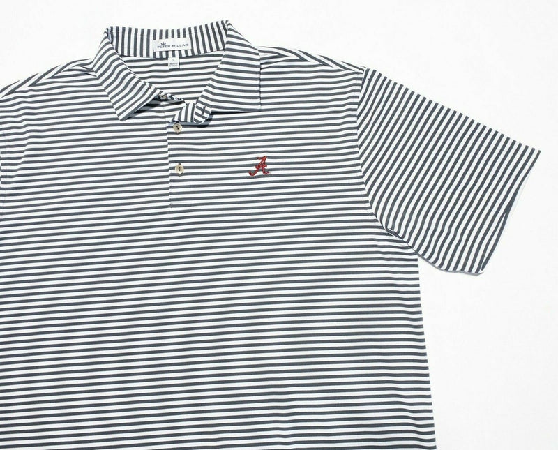 Alabama Peter Millar Polo Men's Large Golf Shirt Crimson Tide Gray White Striped