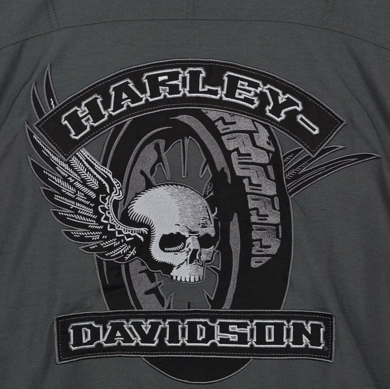 Harley-Davidson Men's Large Skull Embroidered Biker Motorcycle Gray Racer Jacket
