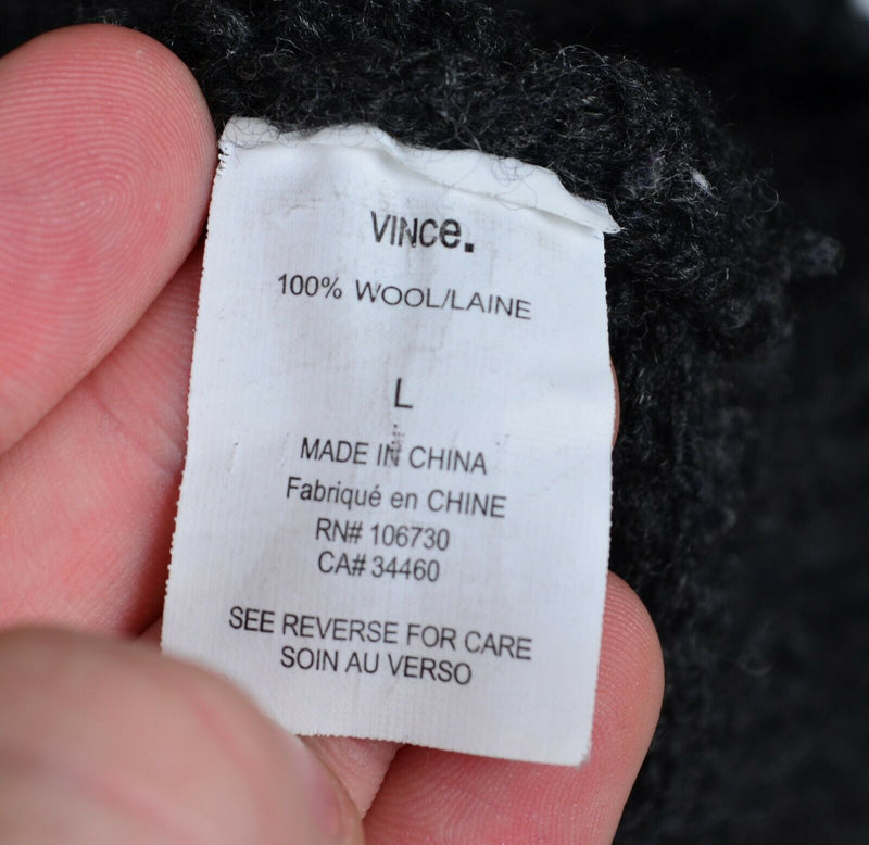 VINCE. Men's Large 100% Wool Gray Fair Isle Chunky Knit Shawl Collar Zip Sweater
