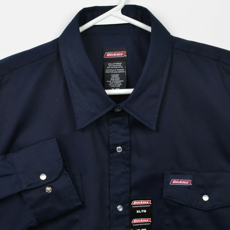 Dickies Men's XL Pearl Snap Solid Navy Blue Workwear Western Rockabilly Shirt