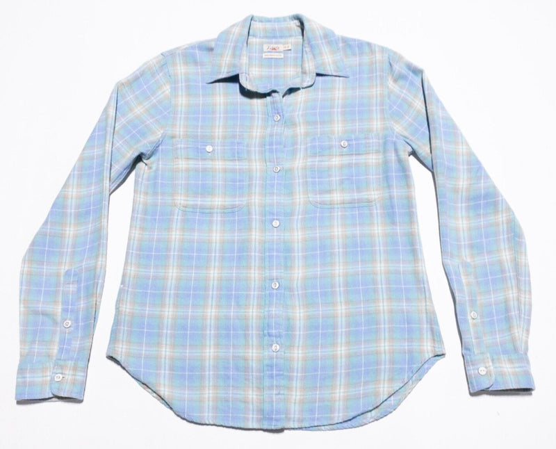 Faherty Shirt Women's XS Button-Up Long Sleeve Blue Plaid Organic Cotton