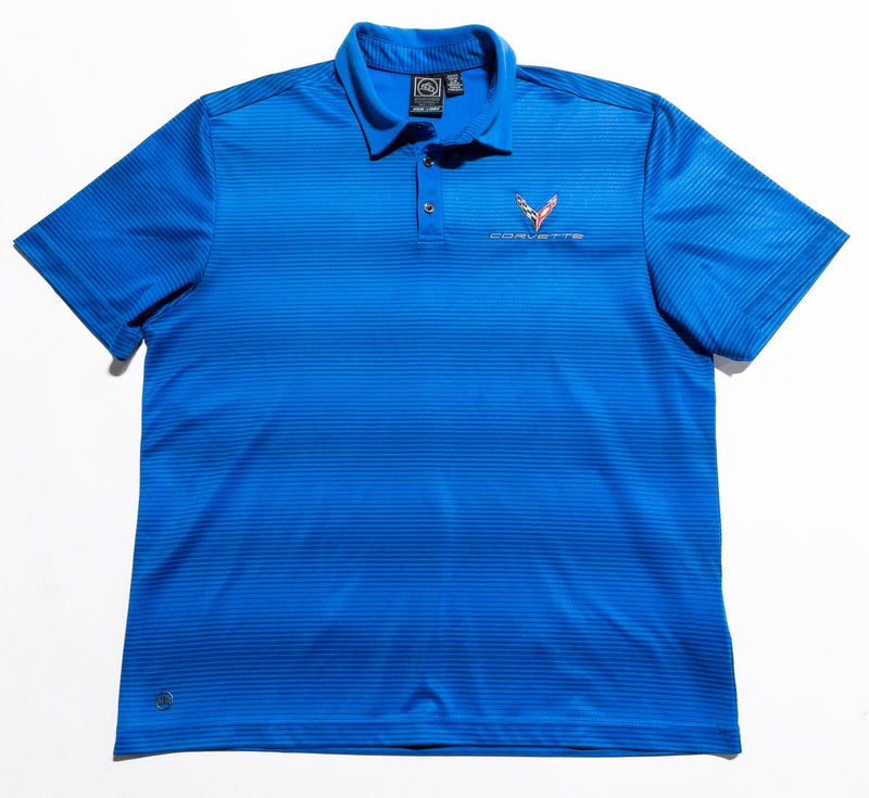 Corvette Polo Shirt Men's Large Blue Striped Stormtech Wicking Stretch H2X Dry