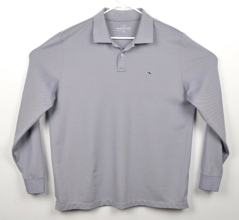 Vineyard Vines Men's Sz XL Whale Logo Gray Polyester Long Sleeve Golf Polo Shirt