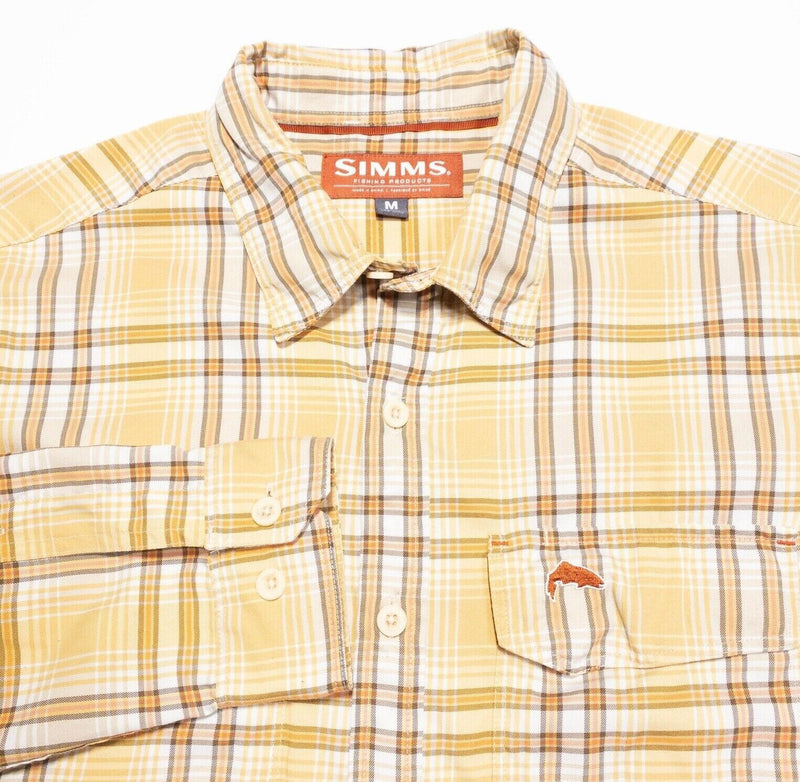 Simms Fishing Shirt Medium Men's Long Sleeve Yellow Plaid Polyester Wicking