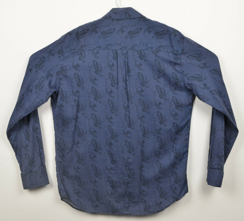 Billy Reid Men's XL Bird Eagle Print Navy Blue Button-Front Made in USA Shirt