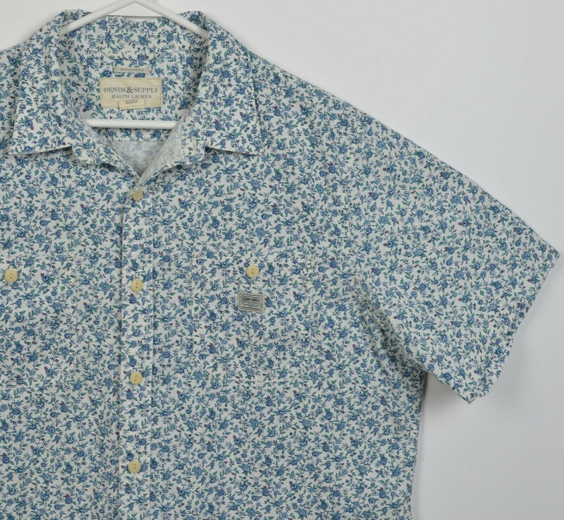 Denim & Supply Ralph Lauren Men's XL Regular Fit Blue Floral Button-Front Shirt