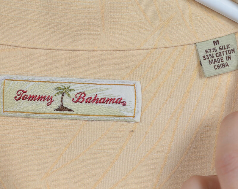 Tommy Bahama Men's Medium Textured Floral Silk Blend Cream Yellow Hawaiian Shirt