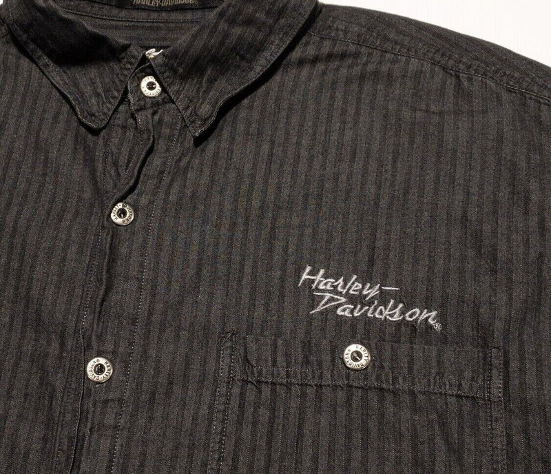 Harley-Davidson Shirt Men's XL Button-Up Long Sleeve Gray Striped Biker Mechanic