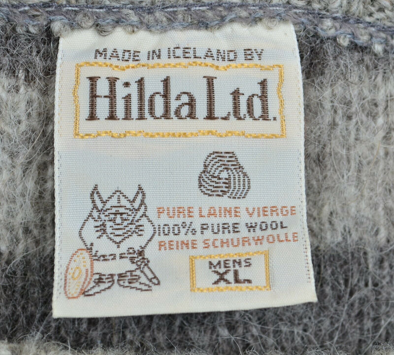 Vtg Hilda Ltd. Men's Sz XL 100% Wool Nordic Iceland Geometric HOLE STAIN Sweater