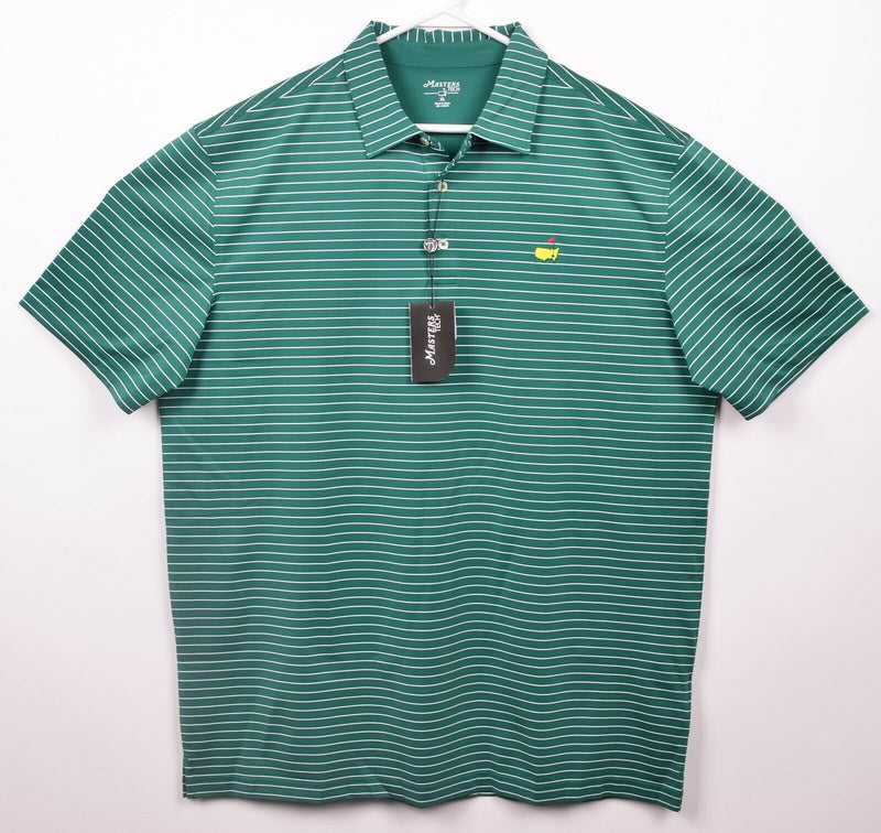 Masters Tech Men's XL Green Striped Polyester Wicking Augusta Golf Polo Shirt