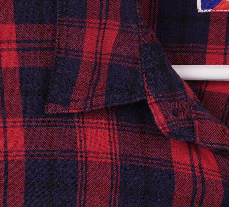 Best Made Co. Men's Large Red Navy Blue Plaid Axe Tag Elbow Pad Button Shirt