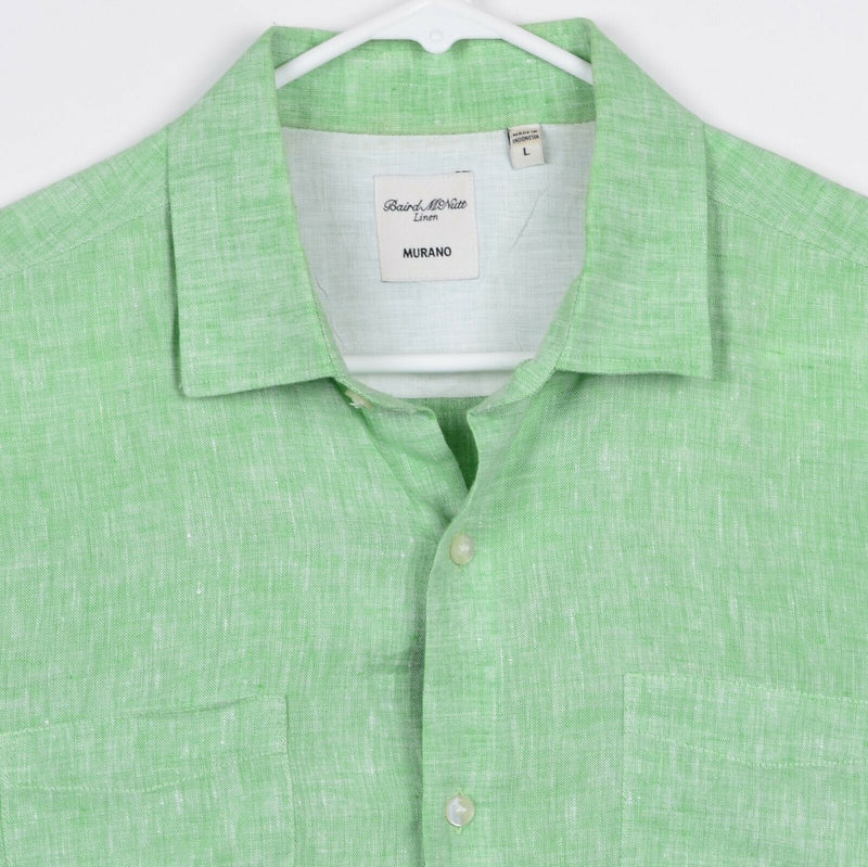 Baird McNutt Men's Sz Large Murano 100% Linen Green Short Sleeve Shirt