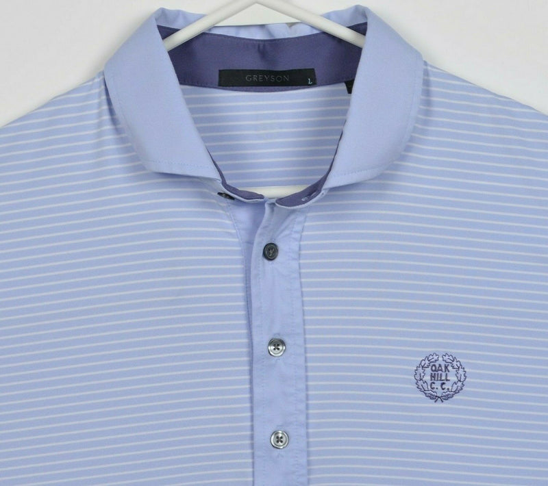 Greyson Men's Large Purple/Blue Striped Spread Collar Wicking Golf Polo Shirt