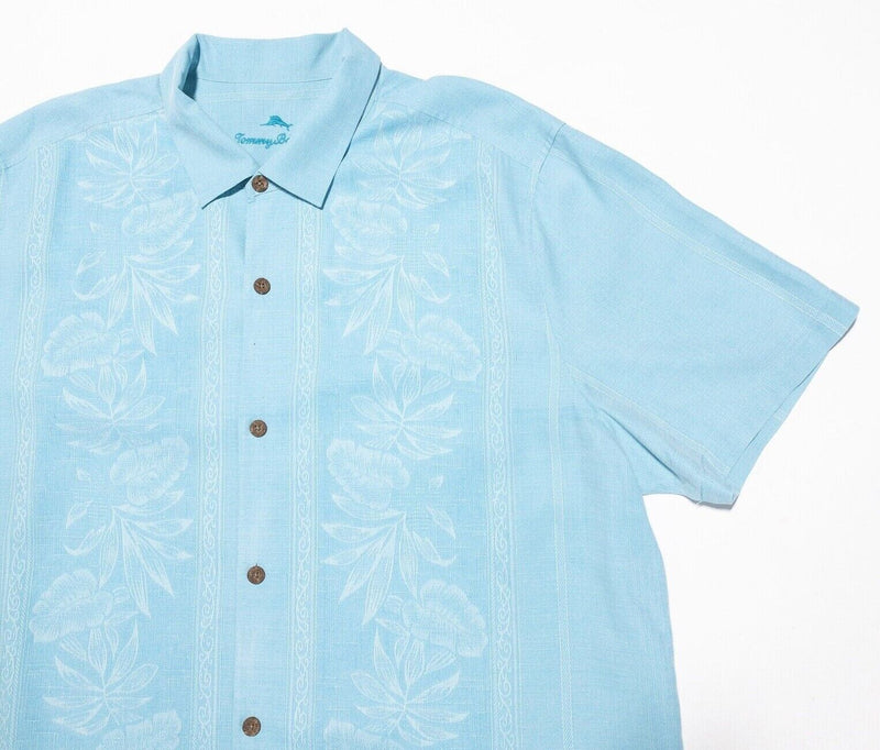 Tommy Bahama Silk Shirt 2XL Men's Hawaiian Panel Floral Light Blue Aloha Camp