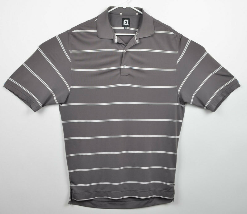 FootJoy Men's Sz Medium Gray White Striped FJ Performance Golf Polo Shirt