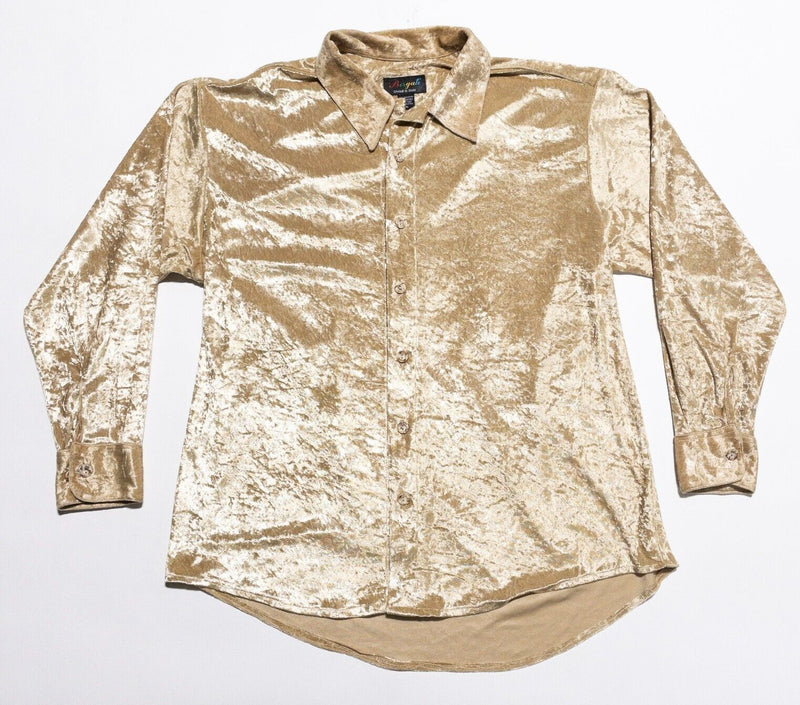 Bergati Velour Shirt Men's XL Long Sleeve Gold Shiny Pimp Vintage Party