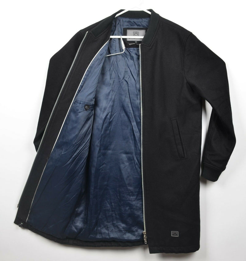Brixtol Men's Small Wool Blend Black Lined Full Zip Long Bomber Jacket Coat