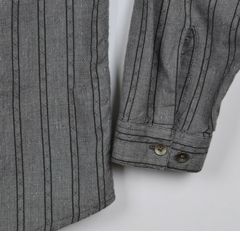 Palo Duro By Panhandle Men's Large Gray Striped Band Collar Button-Front Shirt