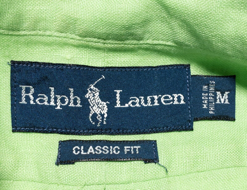 Polo Ralph Lauren Linen Shirt Medium Men's Lime Green Button-Down Short Sleeve