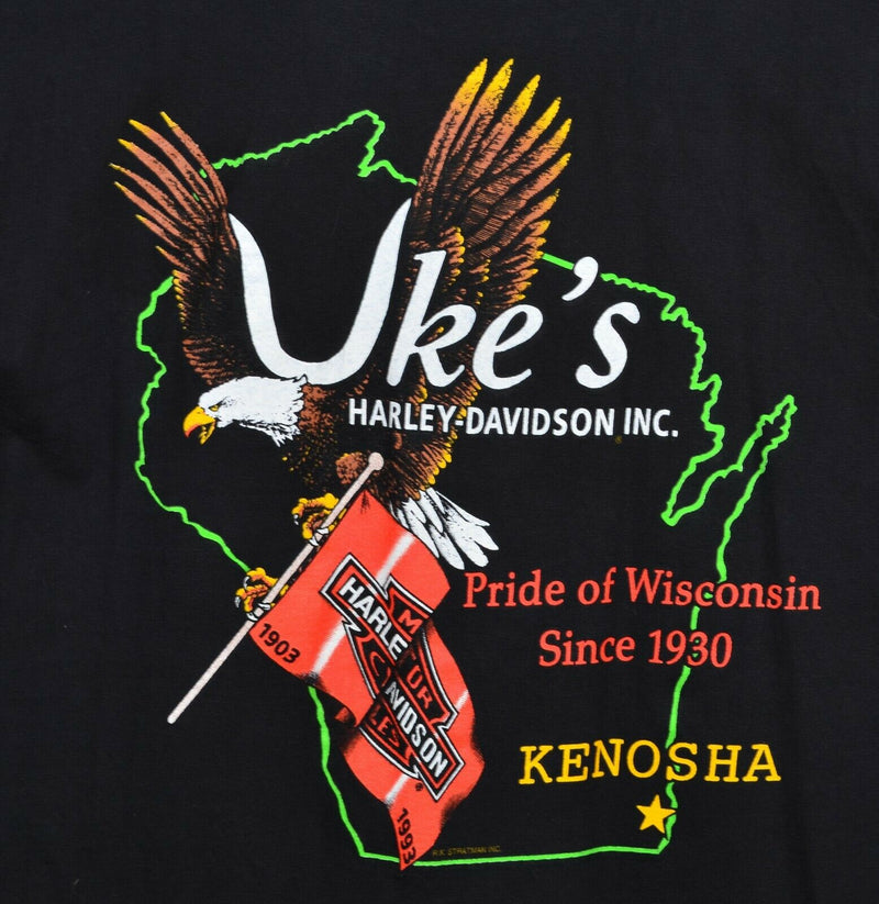 Vintage 1992 Harley-Davidson Men's Large Eagle Sunset Black Biker Pocket T-Shirt