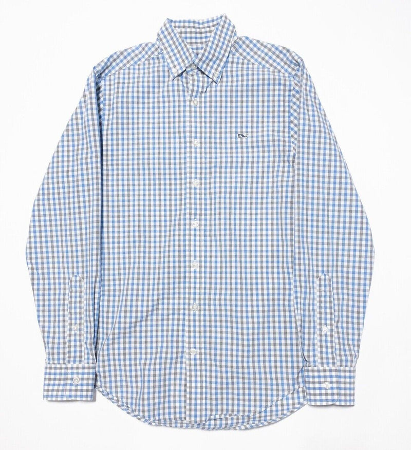 Vineyard Vines Whale Shirt XS Slim Fit Men's Gray Blue Check Long Sleeve