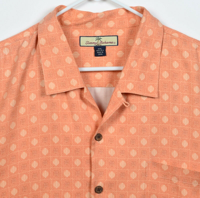 Tommy Bahama Men's 2XL 100% Silk Orange Geometric Hawaiian Aloha Camp Shirt