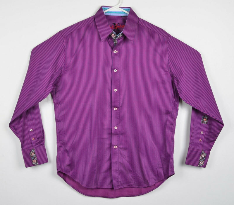 Robert Graham X Men's Large Flip Cuff Purple Pink Striped Button-Front Shirt