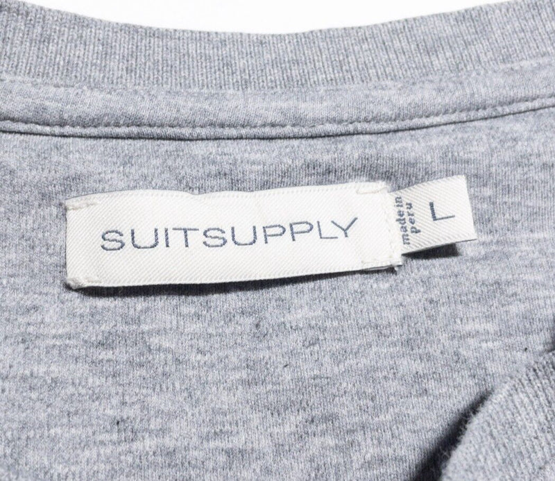 Suitsupply Henley Shirt Men's Large Long Sleeve Heather Gray 3-Button