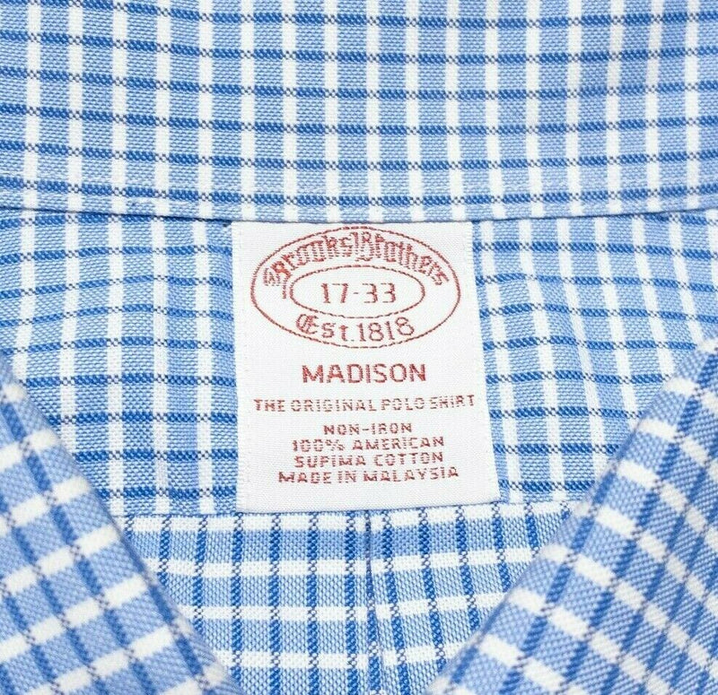 Brooks Brothers Men's 17-33 Non-Iron Button-Down Dress Shirt Blue Plaid Madison