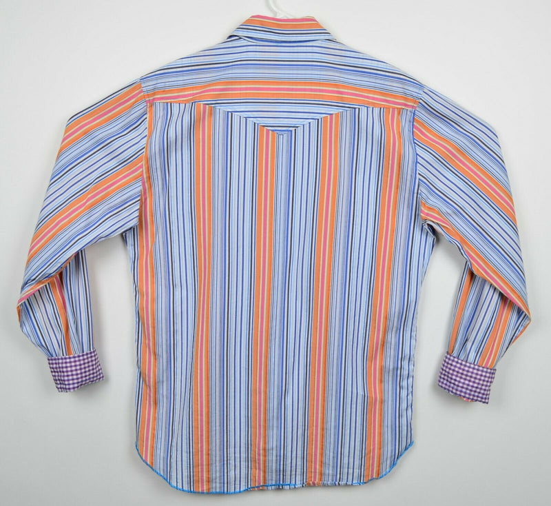 Arnold Zimberg Men's Medium Flip Cuff Multi-Colored Striped Designer Shirt