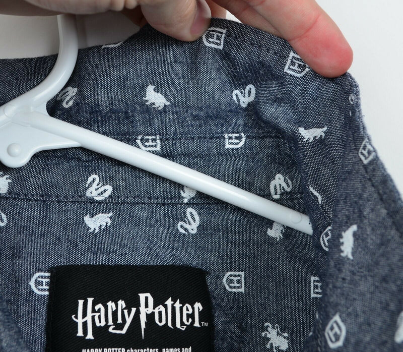 Harry Potter Men's Sz Medium Gryffindor Slytherin Logo Gray Button-Front Shirt