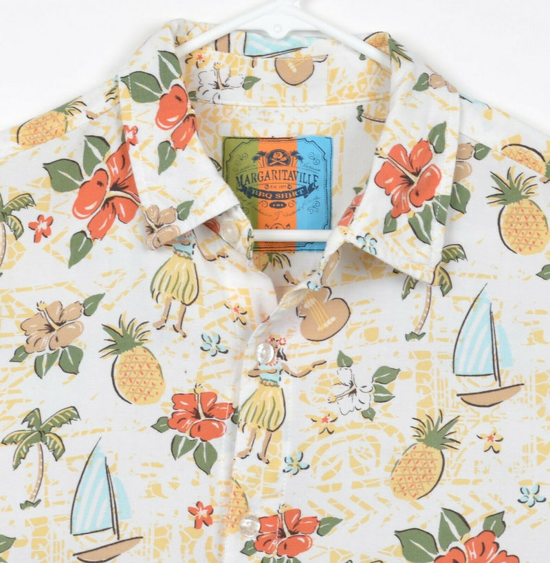 Margaritaville Men's Sz Large Rayon Luau Girl Sailboat Floral Hawaiian Shirt